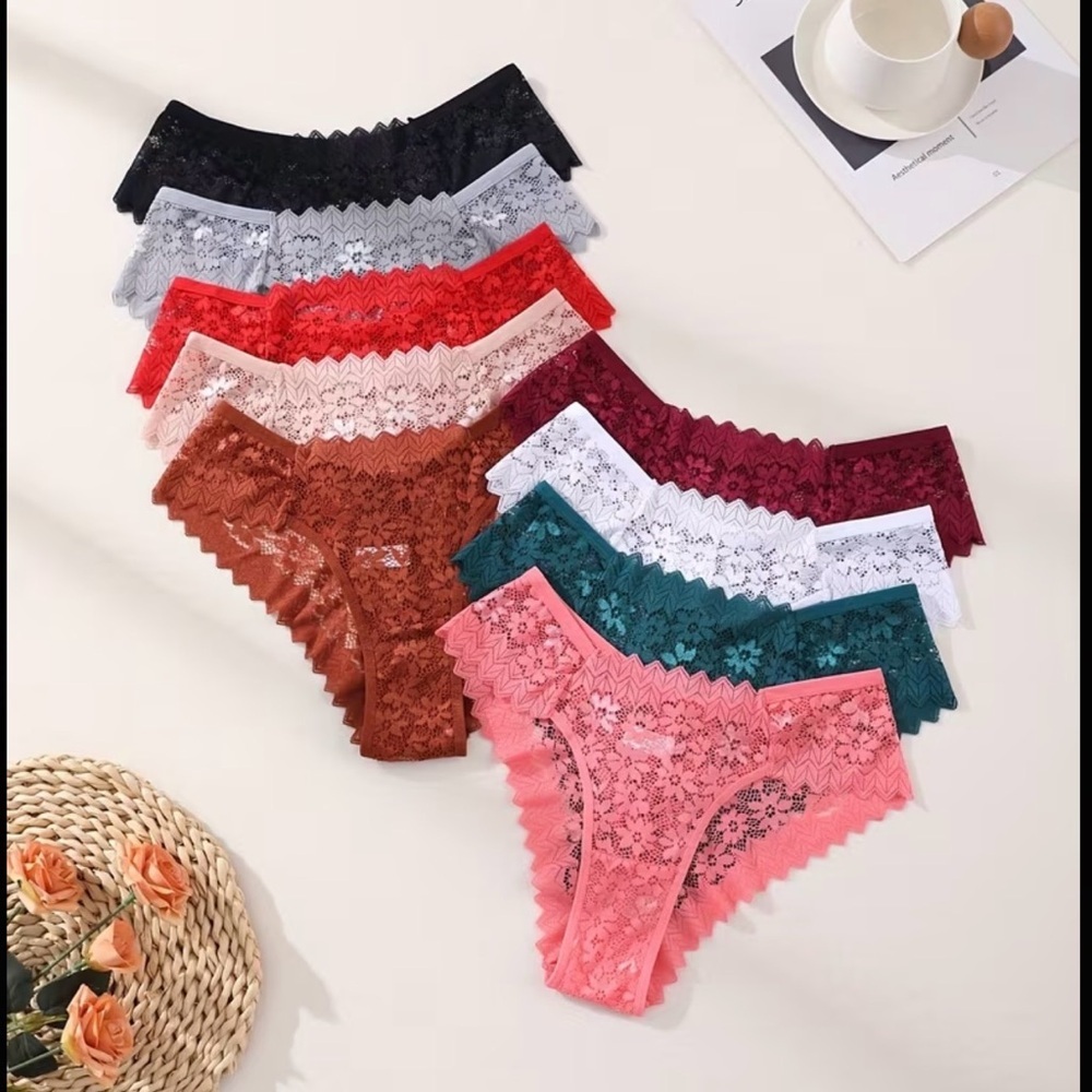 Lace Bikini Panty Set – 6-Pack (Rust, Teal, White, Black, Pink, Gray) - Picture 2 of 4